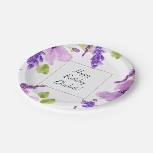 Hübsche Lila Wasserfarbe Pappteller (Schrägansicht)