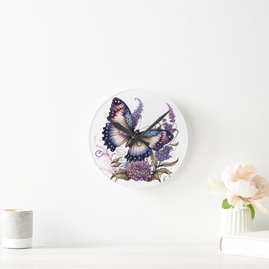 HÜBSCHE LILA WASSERFELDER UND BLUME RUNDE WANDUHR (Zuhause)