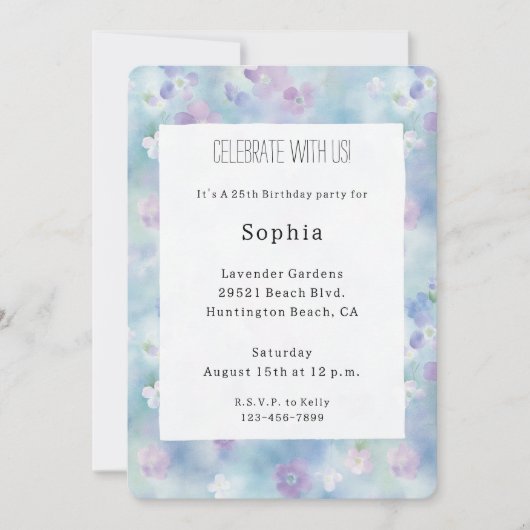 Hübsche Lila weiße Blume Geburtstag Einladung (Vorderseite)