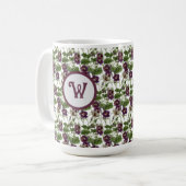 Hübsche lila-weiße Blumenweine mit anfänglichen Kaffeetasse (Vorderseite Links)