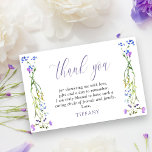 Hübsche Lila Wildblume Delikatessen Dankeskarte<br><div class="desc">Lila Wildblume Dankeschön Karte mit personalisiert Dankeschön-Nachricht und trocken Blumenrahmen von hübschen lila wilden Blume. Vielen Dank ist in eleganter Kalligraphie geschrieben und Sie können leicht die Veranstaltung an Paare Dusche, Polterabend, Brautbrunch etc. anpassen. Weiche, weiche Wildblumen mit zarten und luftigen Aquarellfarben in lila Lilaton- und Rosatönen. Die Natur inspiriert...</div>