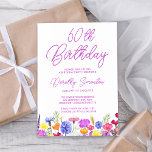 Hübsche Lila Wildblume Erwachsene 60. Geburtstag Einladung<br><div class="desc">Eine hübsche Wildblume schmückt den Boden dieser erwachsenen 60. Geburtstagseinladung. Lila, blaue, gelbe und orangefarbene Blume schaffen ein farbenfrohes und fröhliches Design, um diesen Meilenstein zu feiern. Moderne und einfache lila Kalligraphie verleiht ihr eine trendige Touch, um sie frisch behalten. Der offene und sorgenfreie Buchstabenfluss passt sich perfekt den Gänsen...</div>