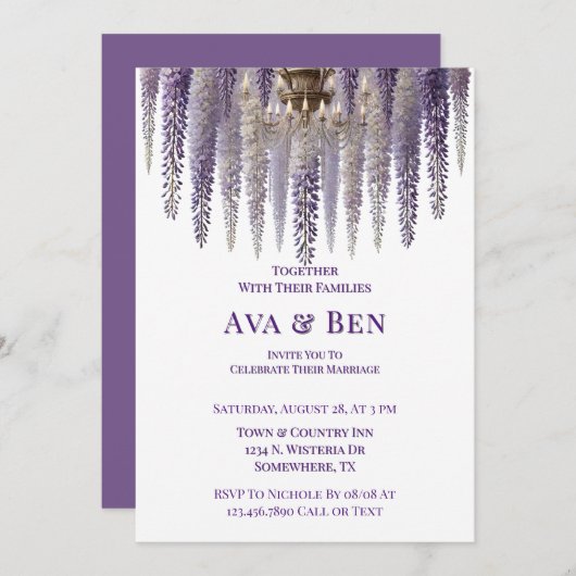 Hübsche Lila Wisteria Chandelier Wedding Einladung (Vorne/Hinten)