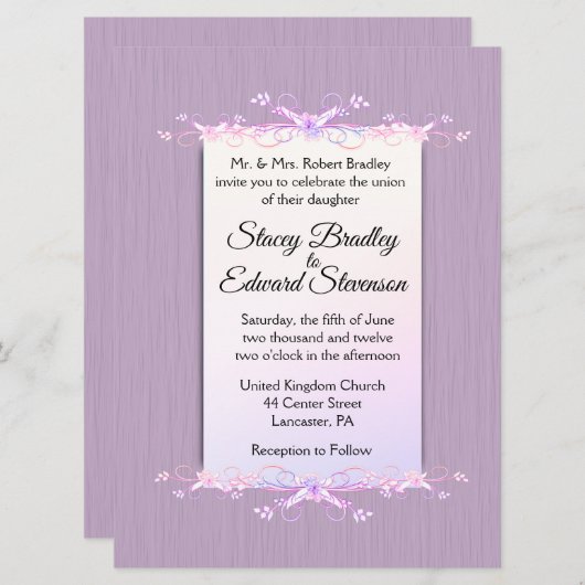 Hübsche Lilac Simplicity Hochzeit Einladung (Vorne/Hinten)