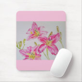 Hübsche Lily in rosa Aquarellmalerei Lilium Mousepad (Mit Mouse)
