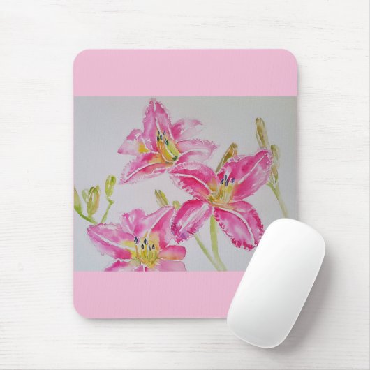 Hübsche Lily in rosa Aquarellmalerei Lilium Mousepad (Mit Mouse)