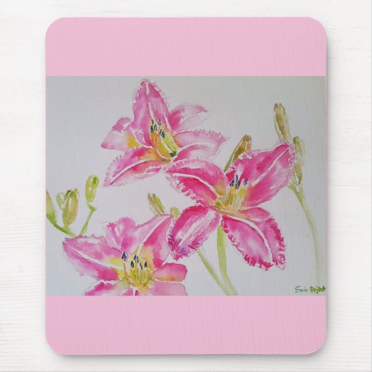 Hübsche Lily in rosa Aquarellmalerei Lilium Mousepad (Vorne)