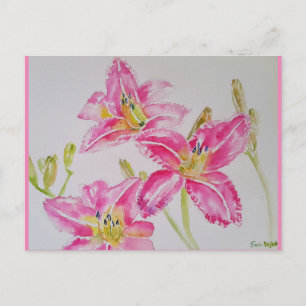 Hübsche Lily in rosa Aquarellmalerei Postkarte