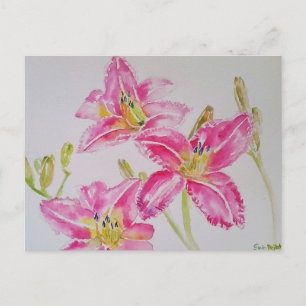 Hübsche Lily in rosa Aquarellmalerei Postkarte
