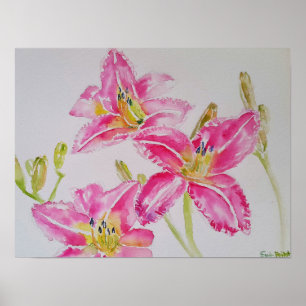 Hübsche Lily in rosa Aquarellmalerei Postkarte Poster