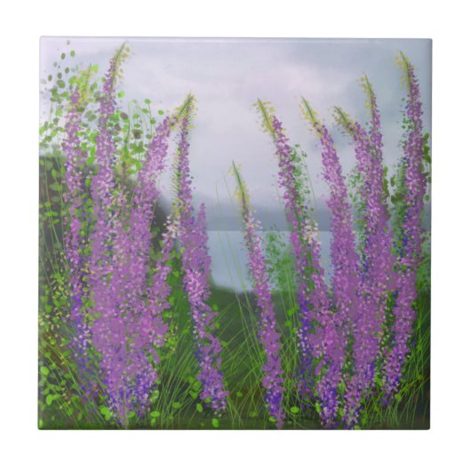 Hübsche Lupine-Blume am See Fliese (Vorderseite)