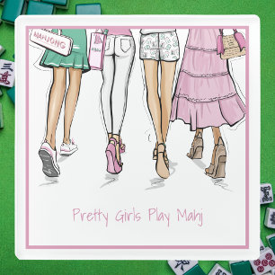 Hübsche Mädchen spielen Mahj Preppy Mahjong Glasuntersetzer