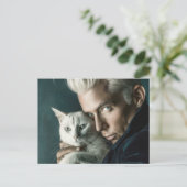 Hübsche Männer & Katzen Kunst Postkarte (Stehend Vorderseite)
