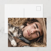 Hübsche Männer & Katzen Kunst Postkarte (Vorne/Hinten)