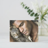 Hübsche Männer & Katzen Kunst Postkarte (Stehend Vorderseite)