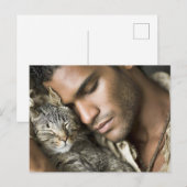 Hübsche Männer & Katzen Kunst Postkarte (Vorne/Hinten)