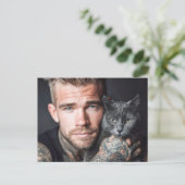 Hübsche Männer & Katzen Kunst Postkarte (Stehend Vorderseite)