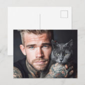 Hübsche Männer & Katzen Kunst Postkarte (Vorne/Hinten)