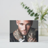 Hübsche Männer & Katzen Kunst Postkarte (Stehend Vorderseite)