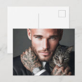 Hübsche Männer & Katzen Kunst Postkarte (Vorne/Hinten)