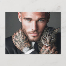 Hübsche Männer & Katzen Kunst Postkarte