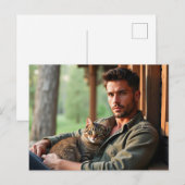 Hübsche Männer & Katzen Kunst Postkarte (Vorne/Hinten)