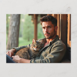 Hübsche Männer & Katzen Kunst Postkarte