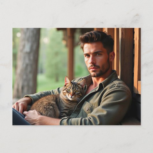 Hübsche Männer & Katzen Kunst Postkarte (Vorderseite)