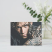 Hübsche Männer & Katzen Kunst Postkarte (Stehend Vorderseite)