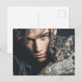 Hübsche Männer & Katzen Kunst Postkarte (Vorne/Hinten)