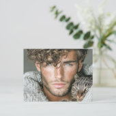 Hübsche Männer & Katzen Kunst Postkarte (Stehend Vorderseite)