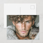 Hübsche Männer & Katzen Kunst Postkarte (Vorne/Hinten)