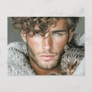 Hübsche Männer & Katzen Kunst Postkarte