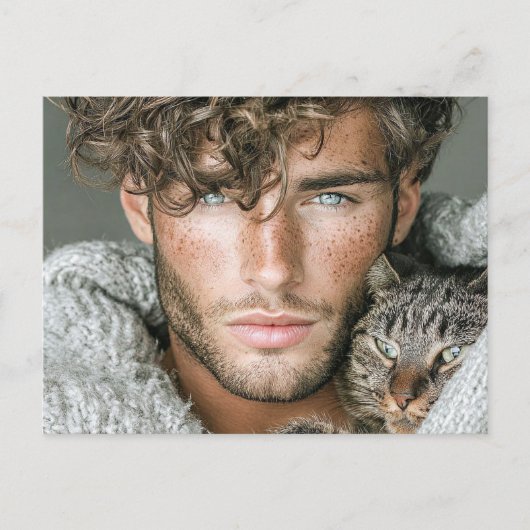 Hübsche Männer & Katzen Kunst Postkarte (Vorderseite)