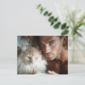 Hübsche Männer & Katzen Kunst Postkarte (Stehend Vorderseite)