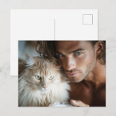 Hübsche Männer & Katzen Kunst Postkarte (Vorne/Hinten)