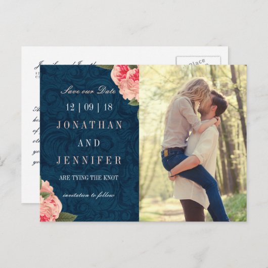 Hübsche Marine und Korallen Save the Date Postkart Ankündigungspostkarte (Vorne/Hinten)