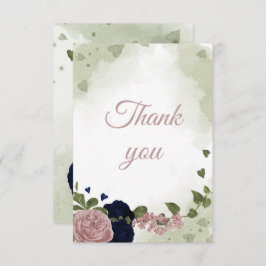 hübsche marineblaue und rosa Blume Dankeskarte