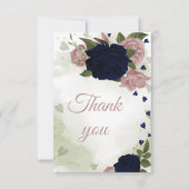 hübsche marineblaue und rosa Blume Dankeskarte (Vorderseite)