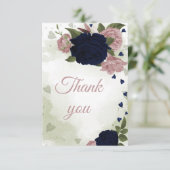hübsche marineblaue und rosa Blume Dankeskarte (Stehend Vorderseite)