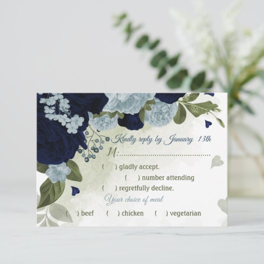 hübsche Marinebrause, blaue Blume RSVP Karte (Stehend Vorderseite)