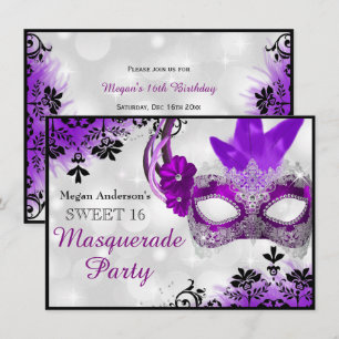 Hübsche Maske & Damast Lila Masquerade Sweet 16 Einladung