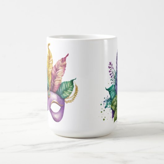 HÜBSCHE MASKE MARDI GRAS MIT FEATHERS KAFFEETASSE (Mittel)