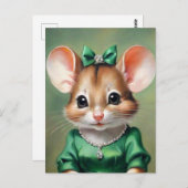 Hübsche Maus mit grüner Kleidung Art Postkarte (Vorne/Hinten)
