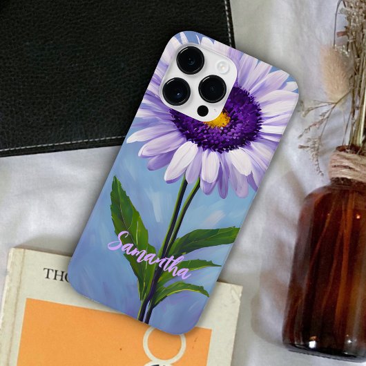 Hübsche Mauve Lila Daisy Öl Malerei Mit Monogramm Case-Mate iPhone Hülle