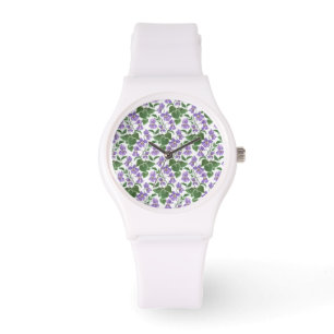 Hübsche Mauve Violets Floral White Sporty Watch Armbanduhr