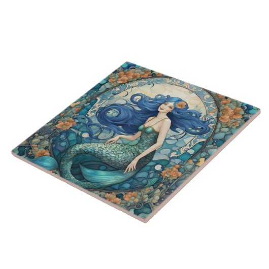 Hübsche Meerjungfrau Art Nouveau Art Deco Fliese (Seite)