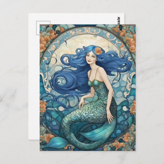 Hübsche Meerjungfrau Art Nouveau Art Deco Postkarte (Vorne/Hinten)