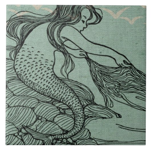 Hübsche Meerjungfrau auf der Meeresküste Nautik Sz Fliese (Vorderseite)