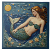 Hübsche Meerjungfrau im Meer Märchen Fliese (Vorderseite)